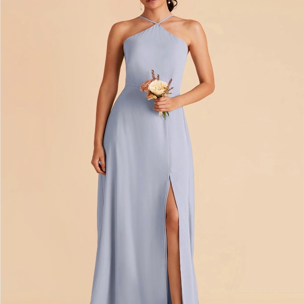 Birdy Grey Pale Blue Halter Maxi Dress with Front Slit